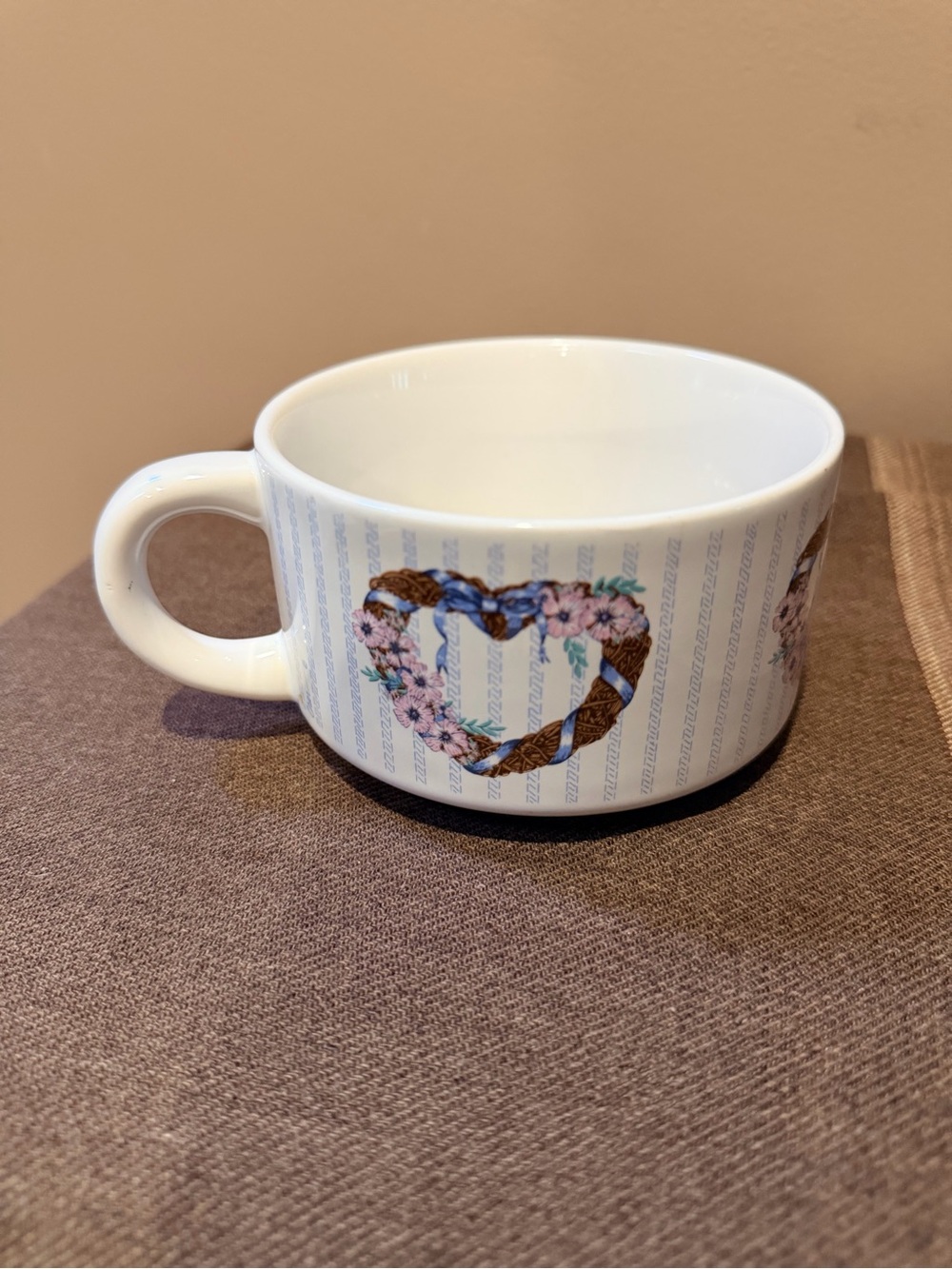 White Ceramic Mug with Floral Heart Accent